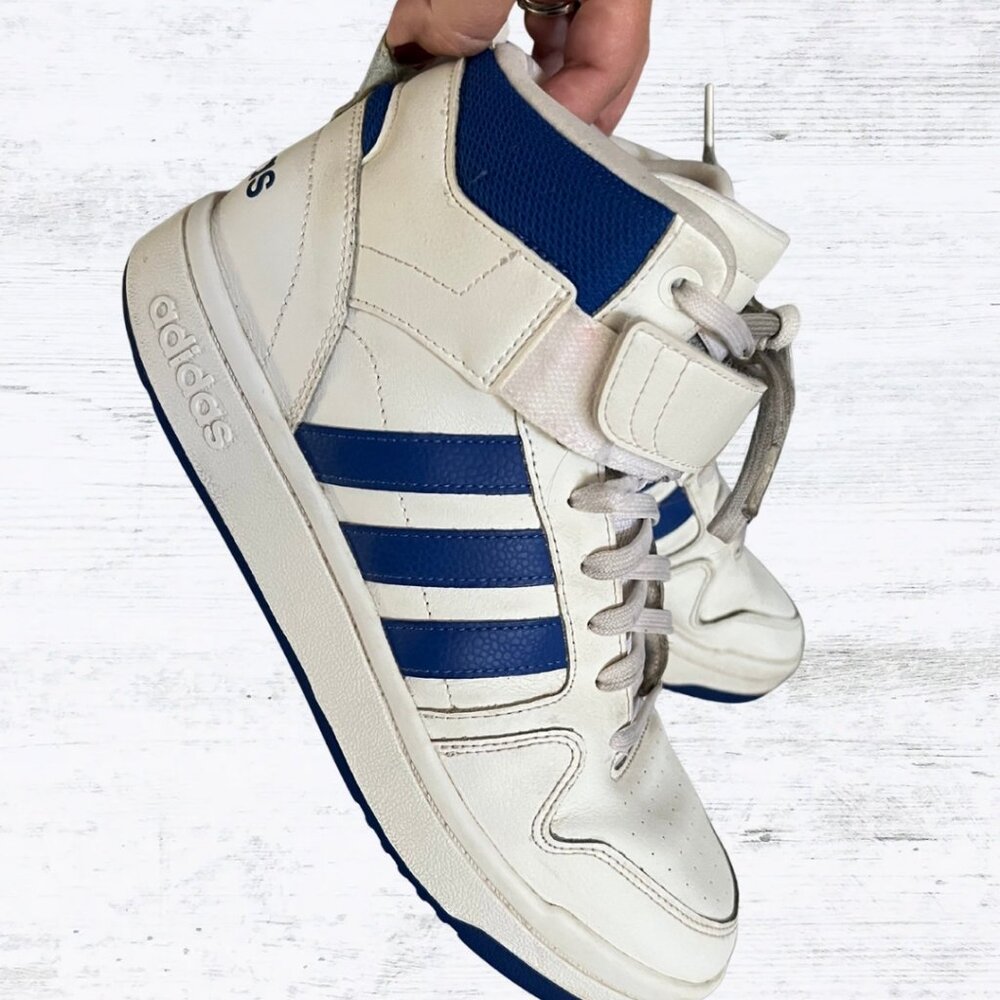 Adidas Size 9 Adidas High Top Sneakers White Blue Classic Basketball Shoes